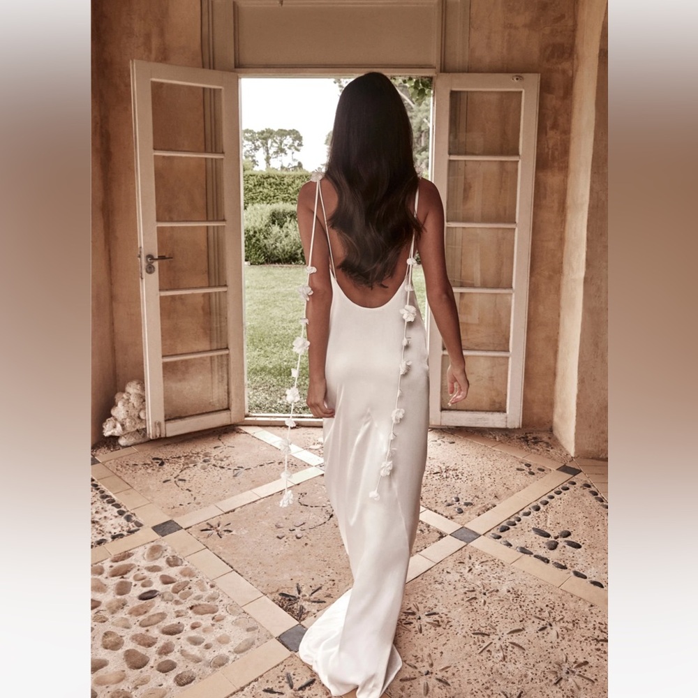 Meshki White Satin Maxi Slip Dress
